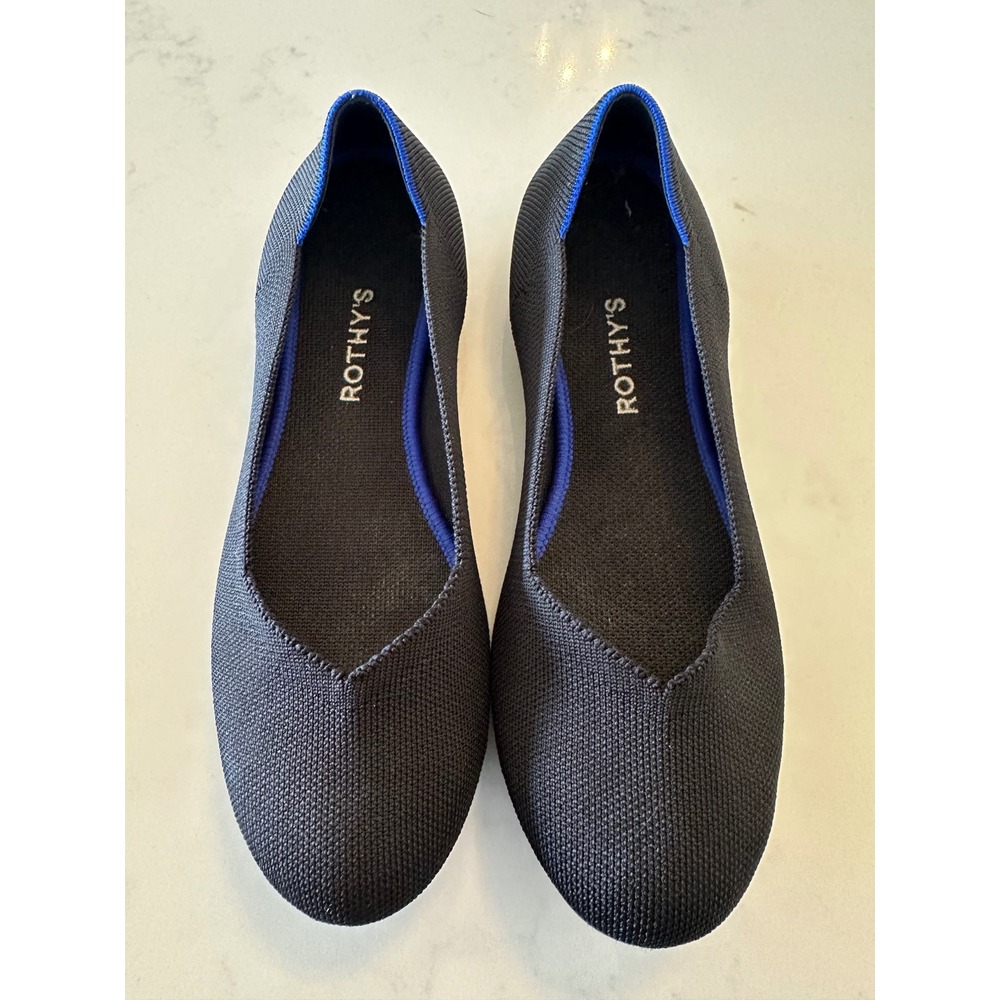 Rothys Black Knit Round Toe Flats Size 10 Signature Blue Halo